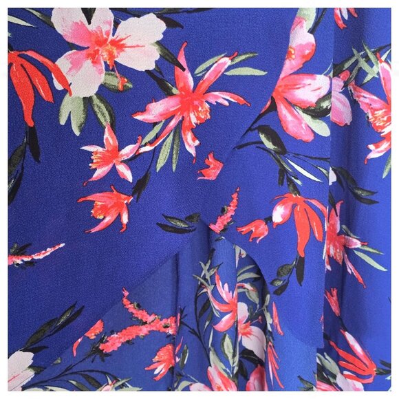 IZ Byer NWT Floral Hi Low Dress Size XL Faux Wrap Ruffle - Picture 5 of 10